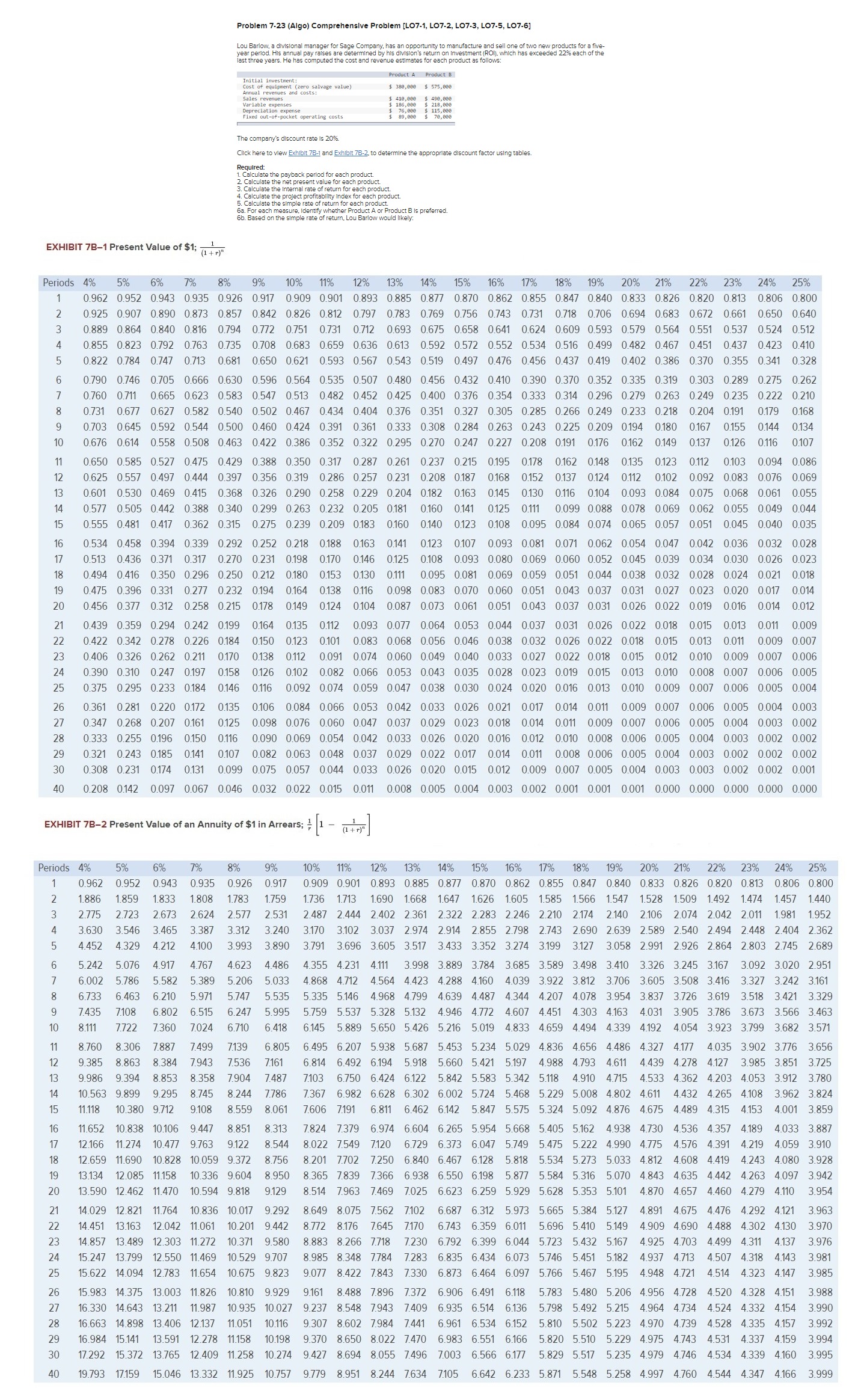 Problem 7-23 (Algo) Comprehensive Problem [LO7-1,