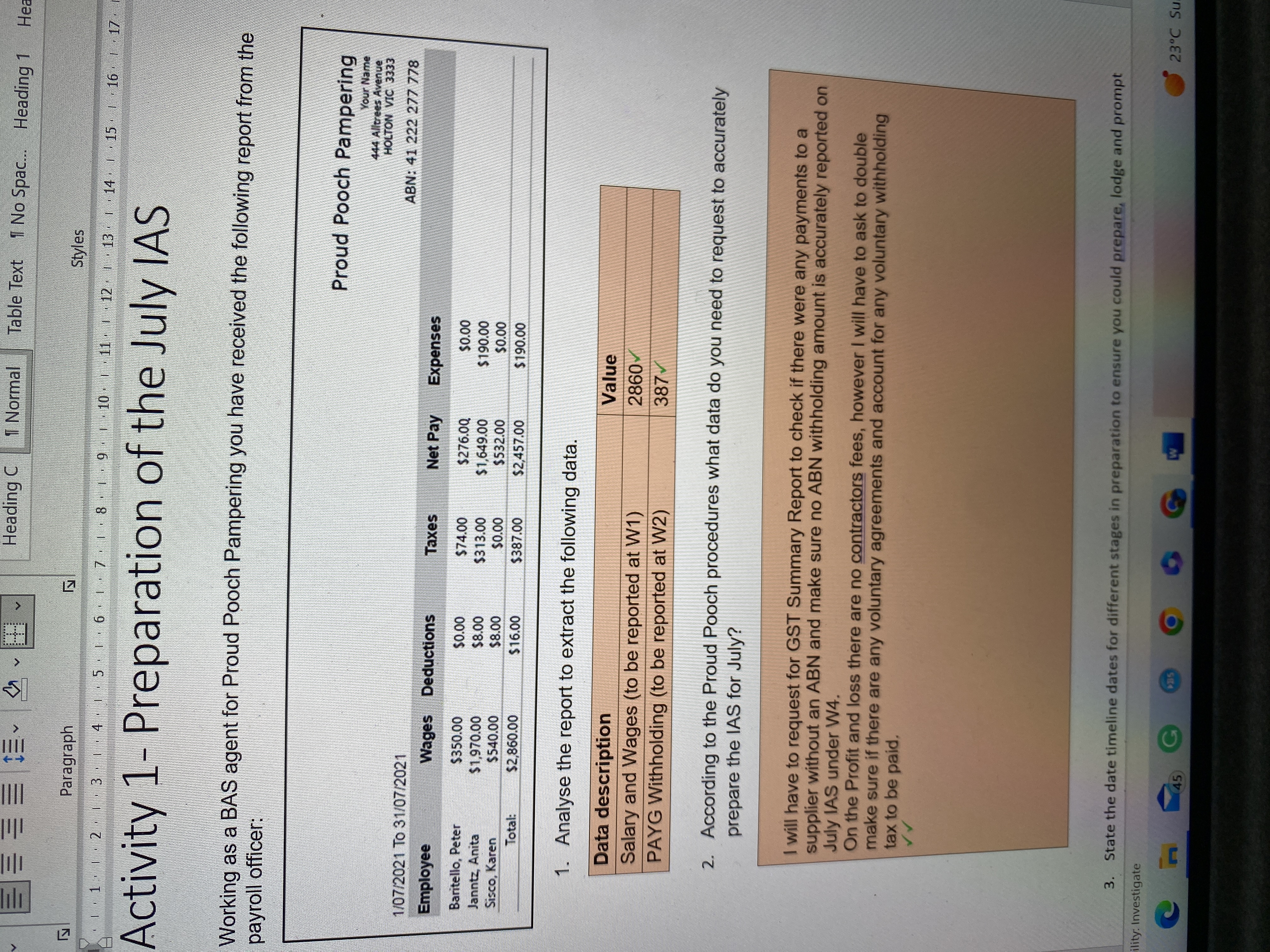 3. State the date timeline dates for different