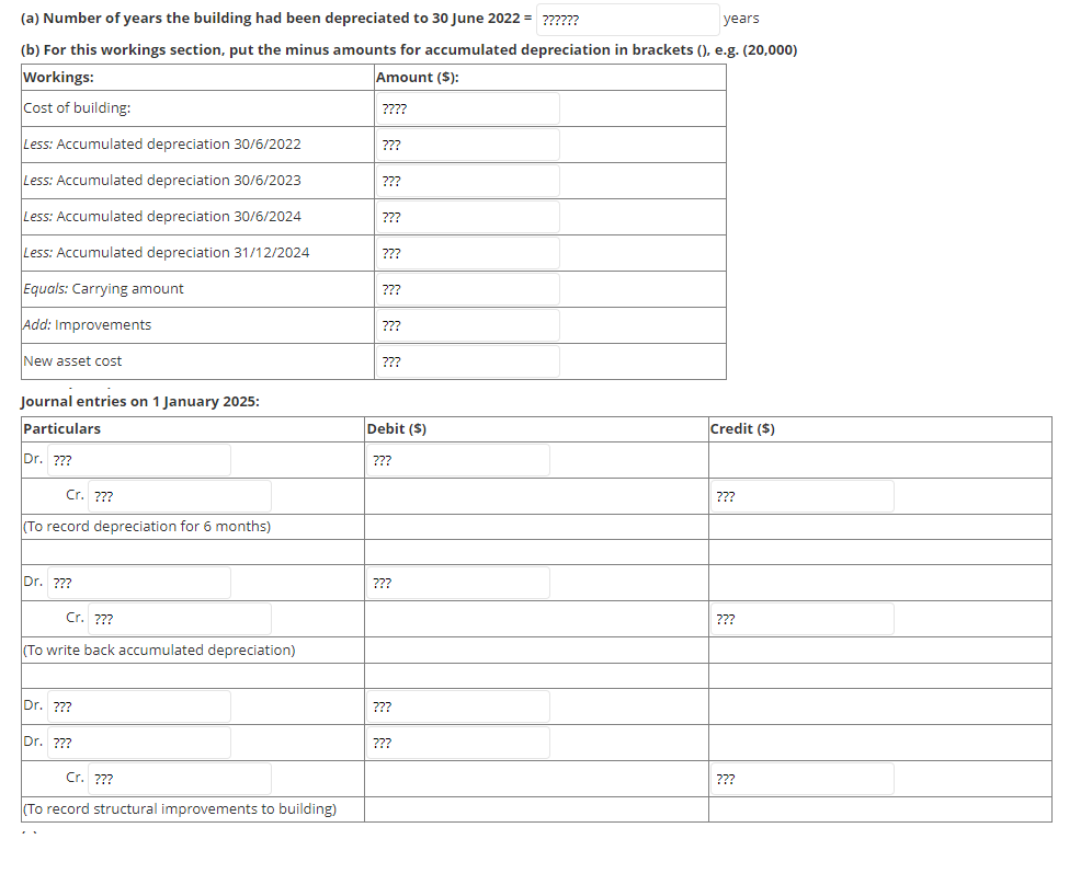 need help to fill in the table with question