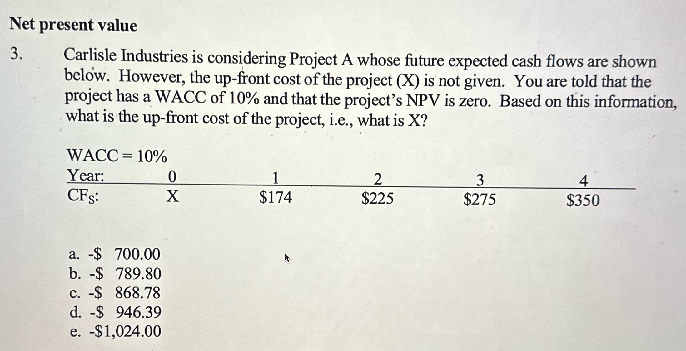 Net present value 3. Carlisle Industries is