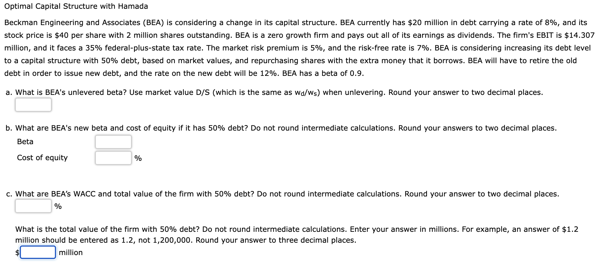 Optimal Capital Structure with Hamada Beckman