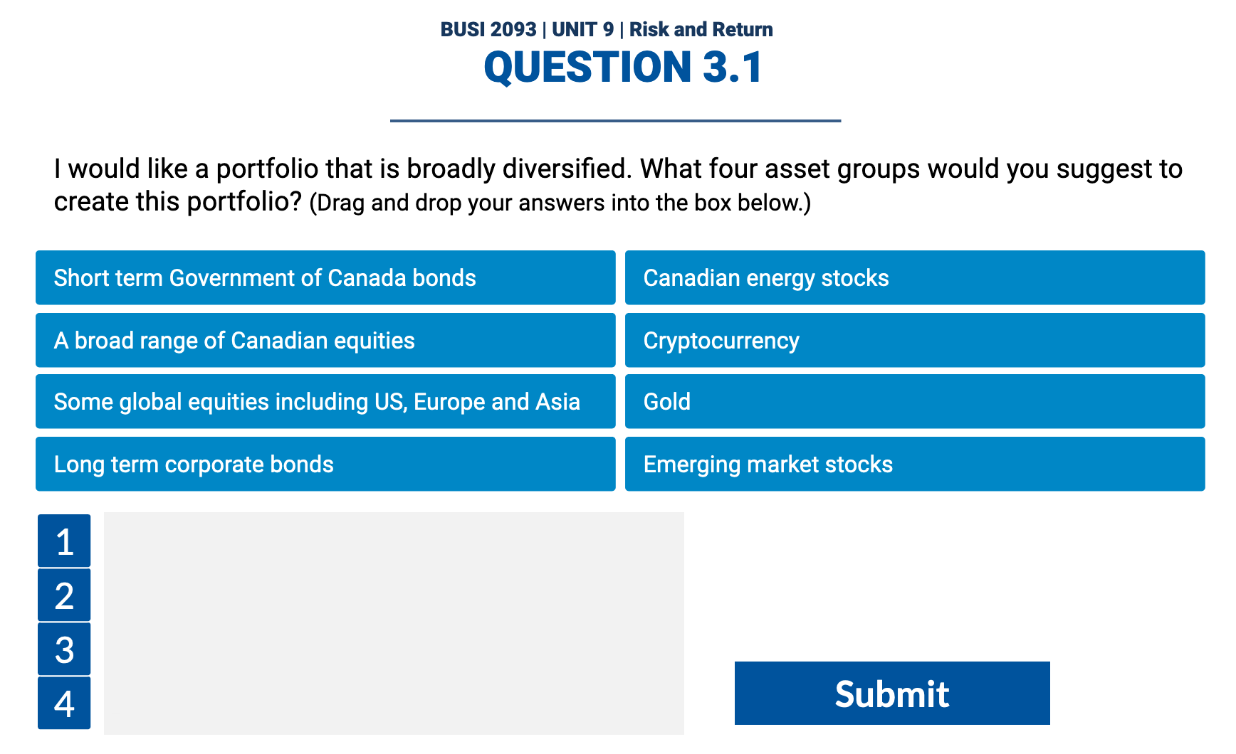 BUSI 2093 | UNIT 9 | Risk and Return QUESTION 3.1