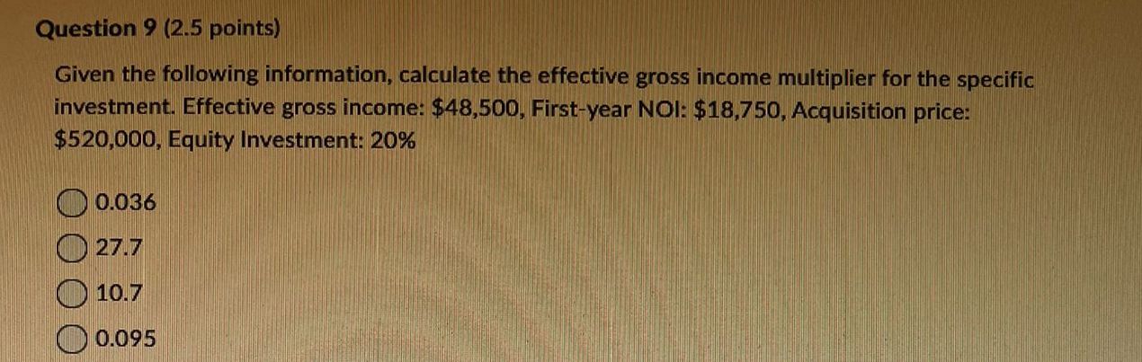 show full calculations in excel Question 9 (2.5