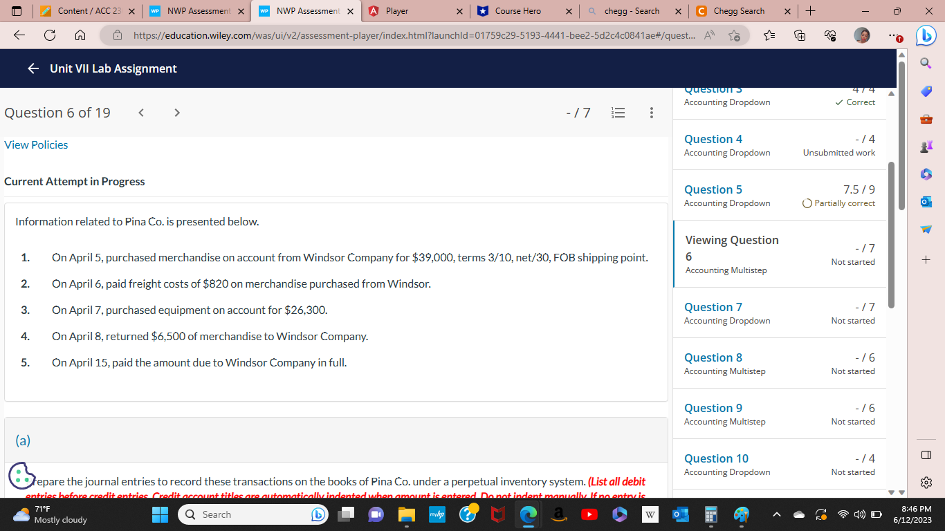 Content / ACC 23 x WP NWP Assessment X WP NWP