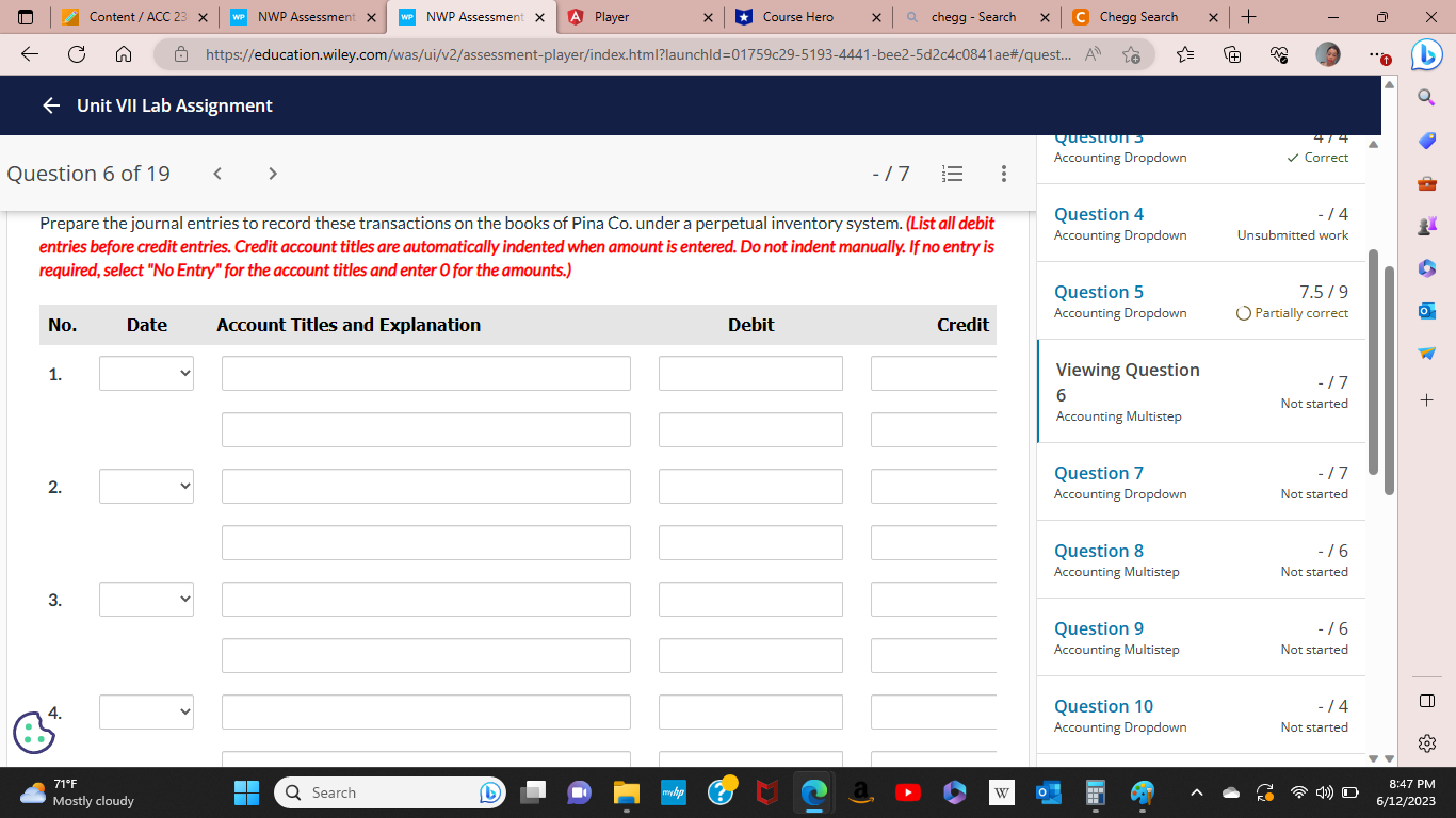 Content / ACC 23 x WP NWP Assessment X WP NWP