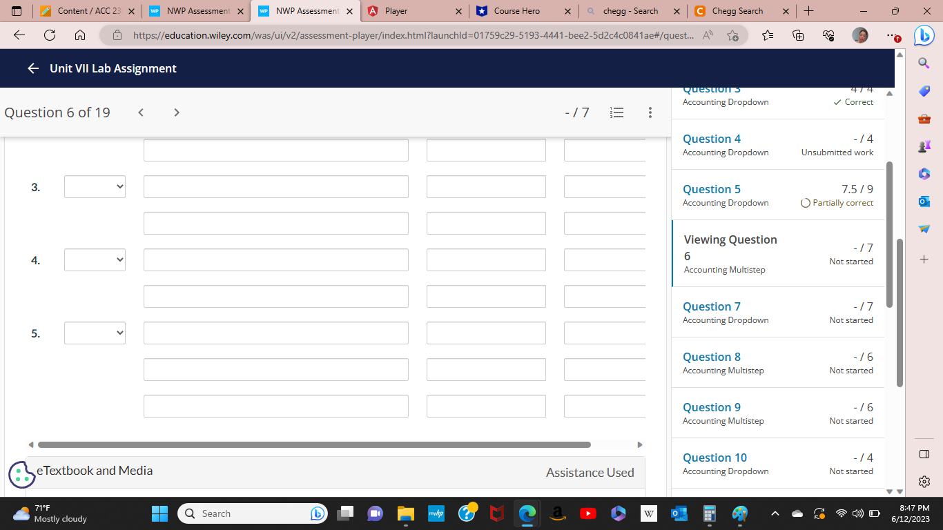 Content / ACC 23 x WP NWP Assessment X WP NWP