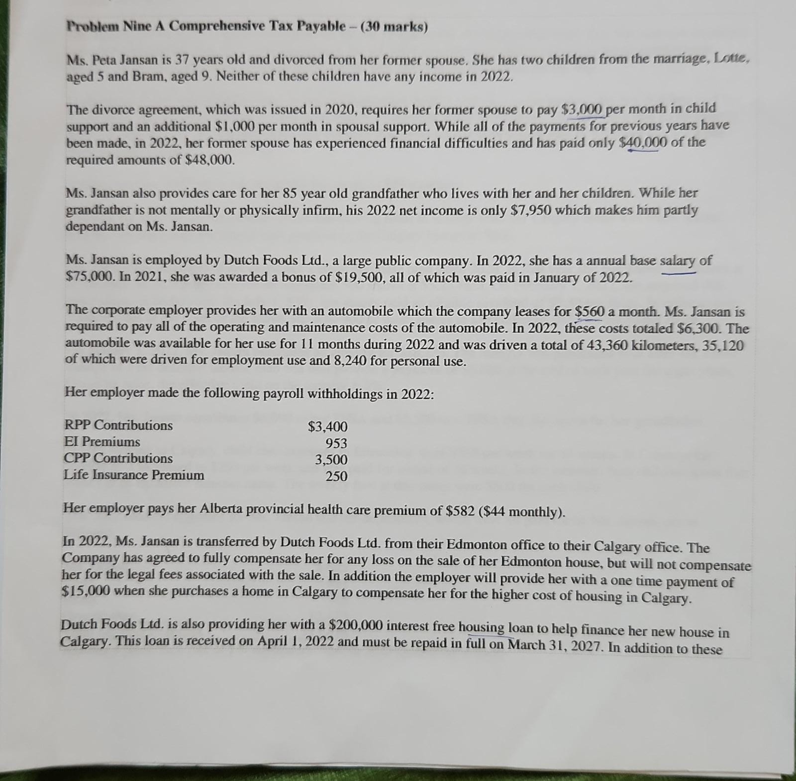 Problem Nine A Comprehensive Tax Payable - (30