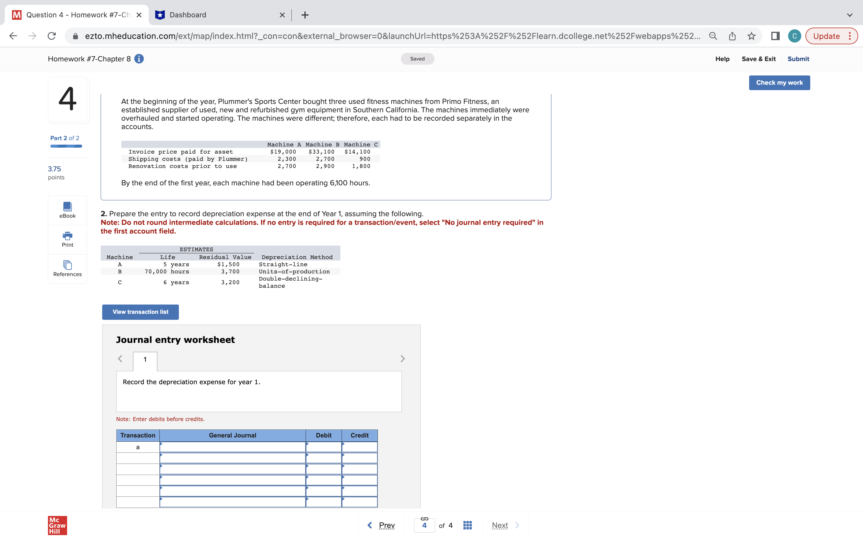 M Question 4 - Homework #7-Ch x Dashboard X + C
