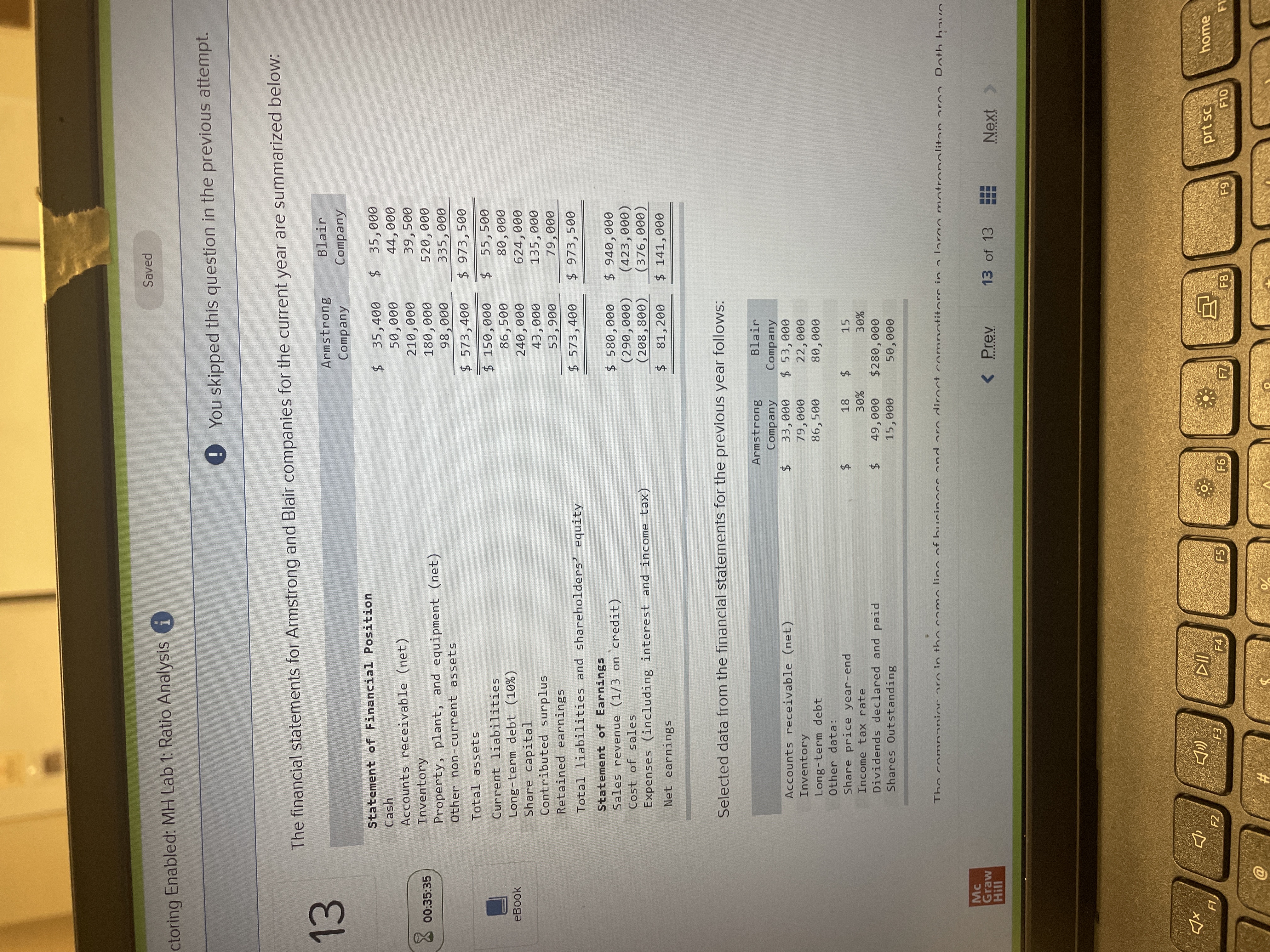 Saved ctoring Enabled: MH Lab 1: Ratio Analysis i