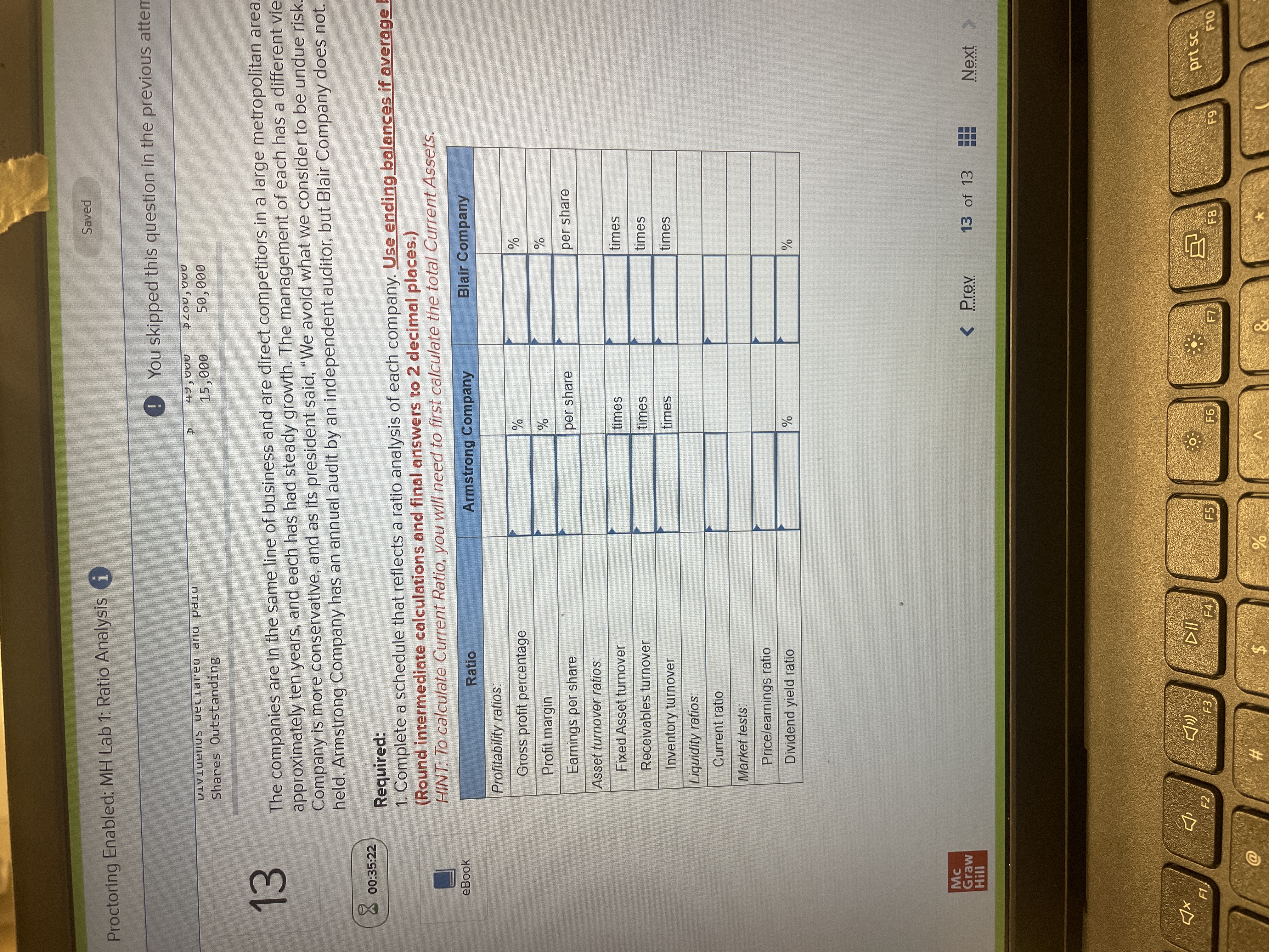 Saved ctoring Enabled: MH Lab 1: Ratio Analysis i