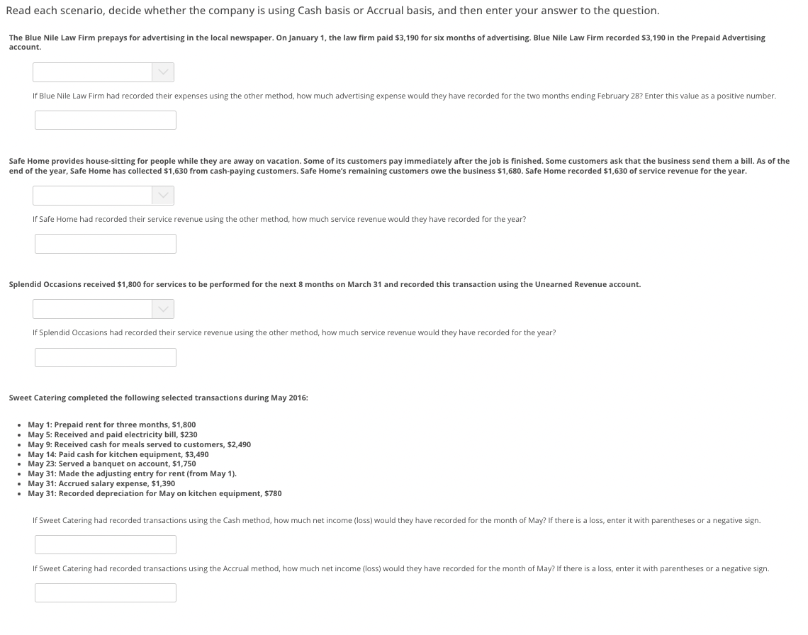 Read each scenario. decide whether the company is