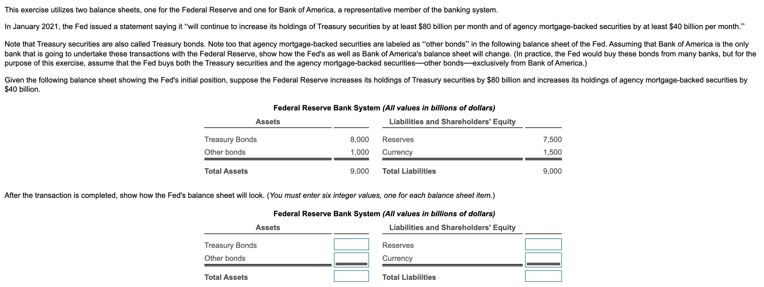 This exercise utilizes two balance sheets, one