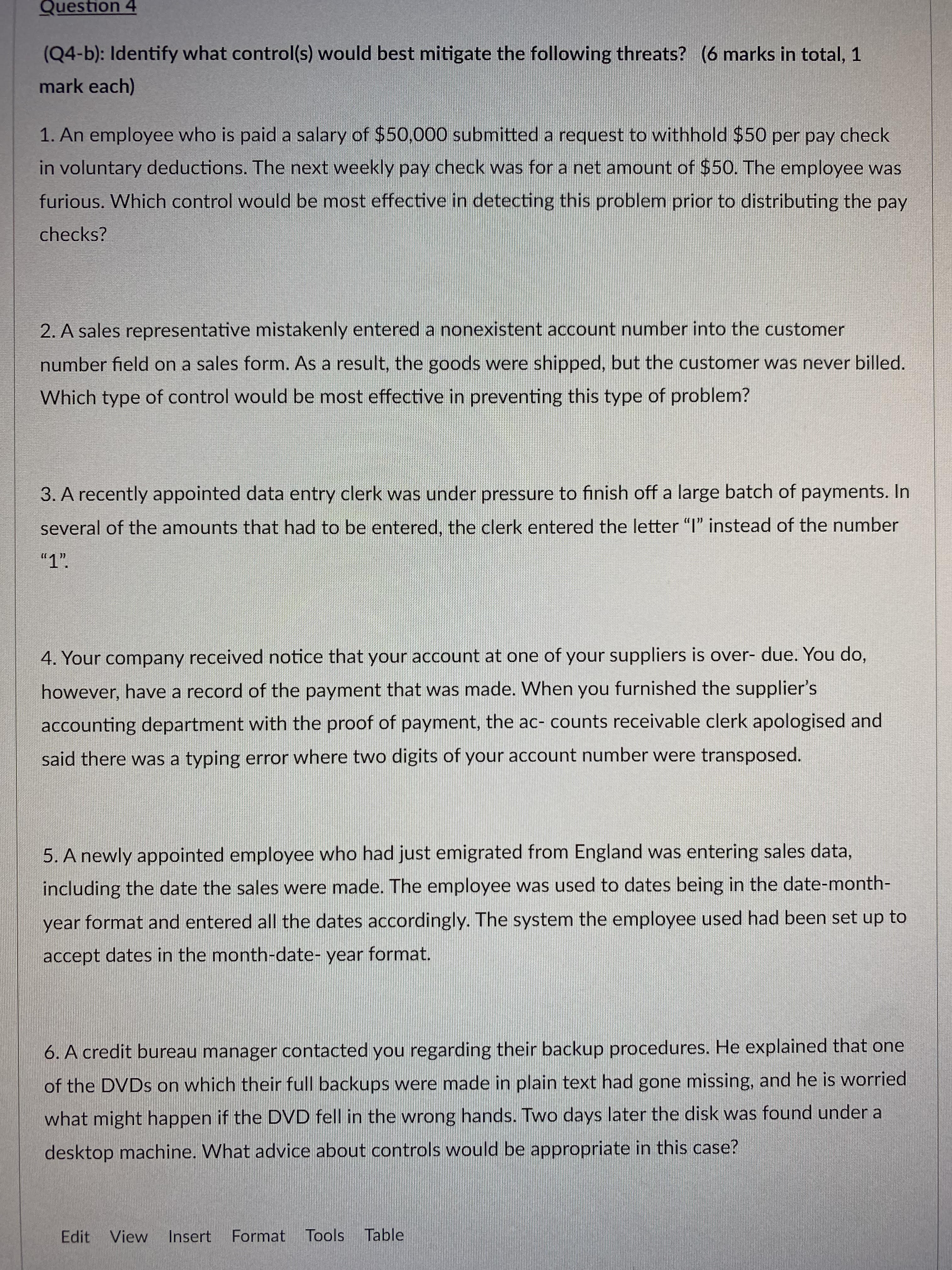 Question 4 (Q4-b): Identify what control(s) would