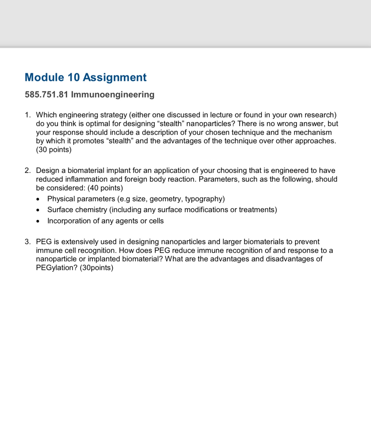 Immunoengineering Module 10 Assignment 585.751.81