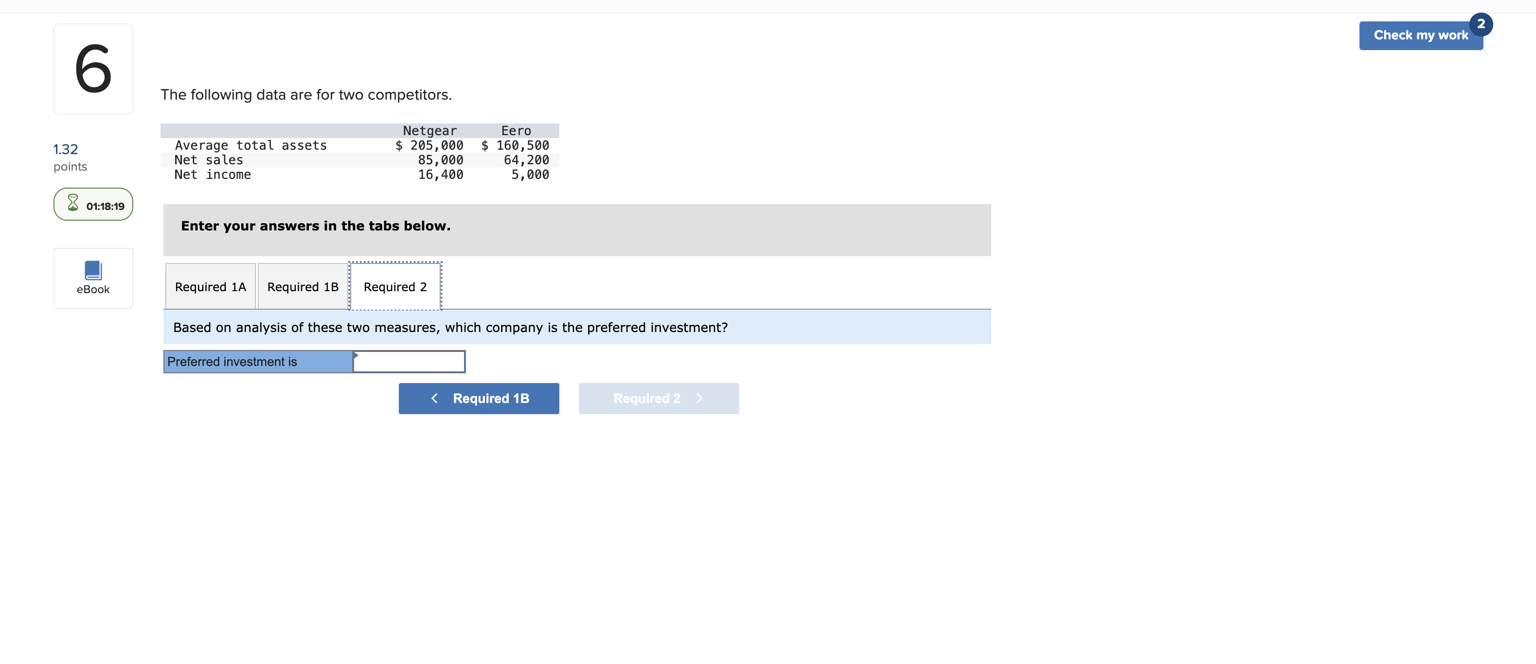 1.32 points The following data are for two