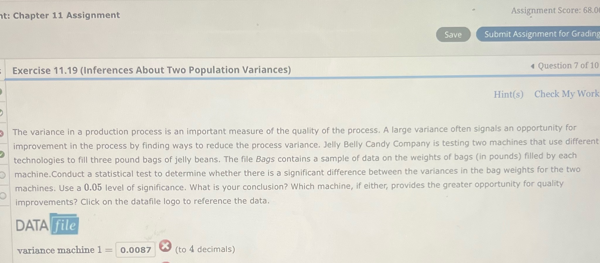 it: Chapter 11 Assignment Assignment Score: 68.0