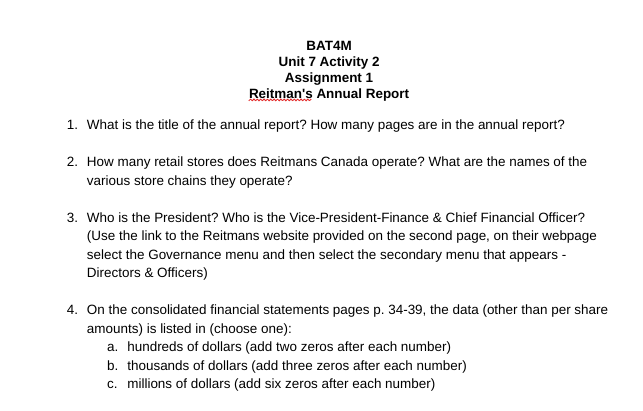 BAT4M Unit 7 Activity 2 Assignment 1