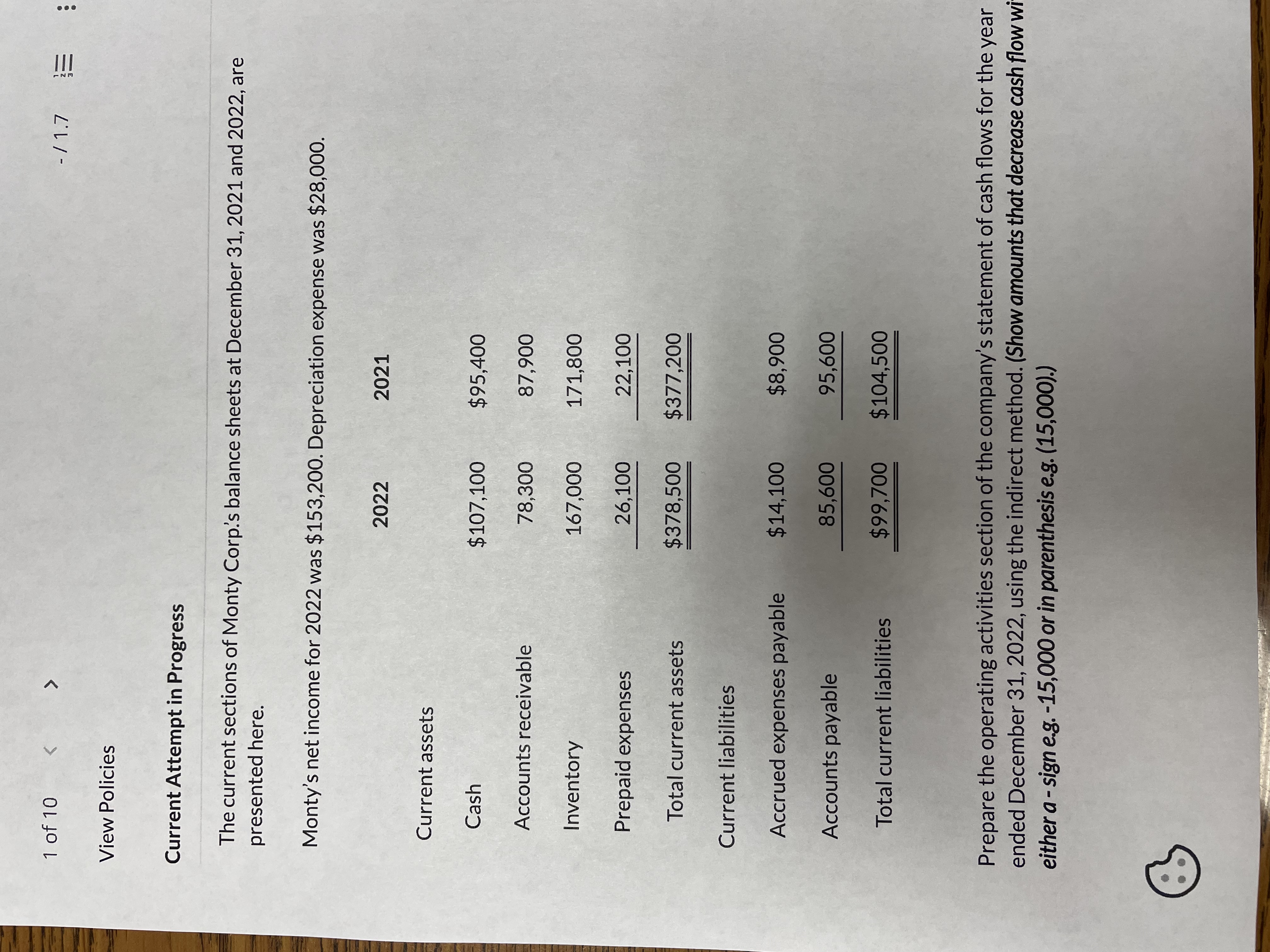 1 of 10 < - /1.7 E View Policies Current Attempt