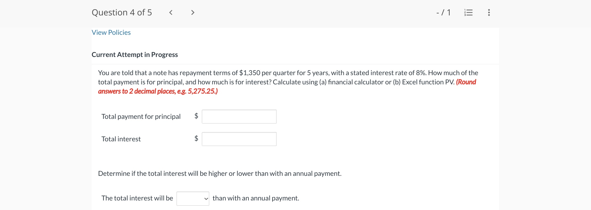 Question 1 of5 > 0.5 /1 E E Risk-free discount