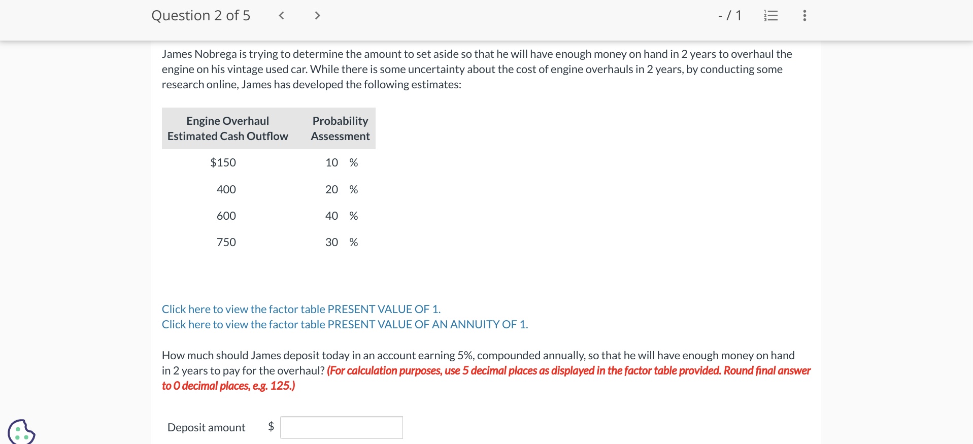 Question 1 of5 > 0.5 /1 E E Risk-free discount