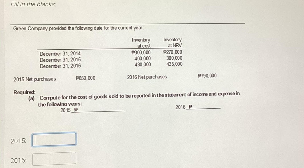 Fill In the blanks: ABC Company whose operation