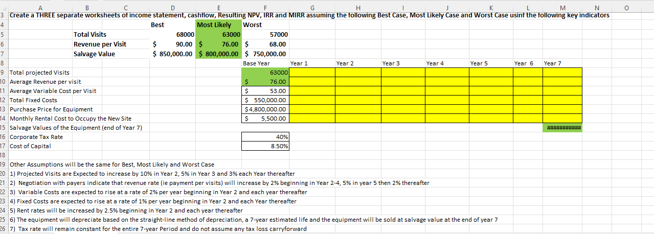 A B C D E F G H K L M N O Create a THREE separate