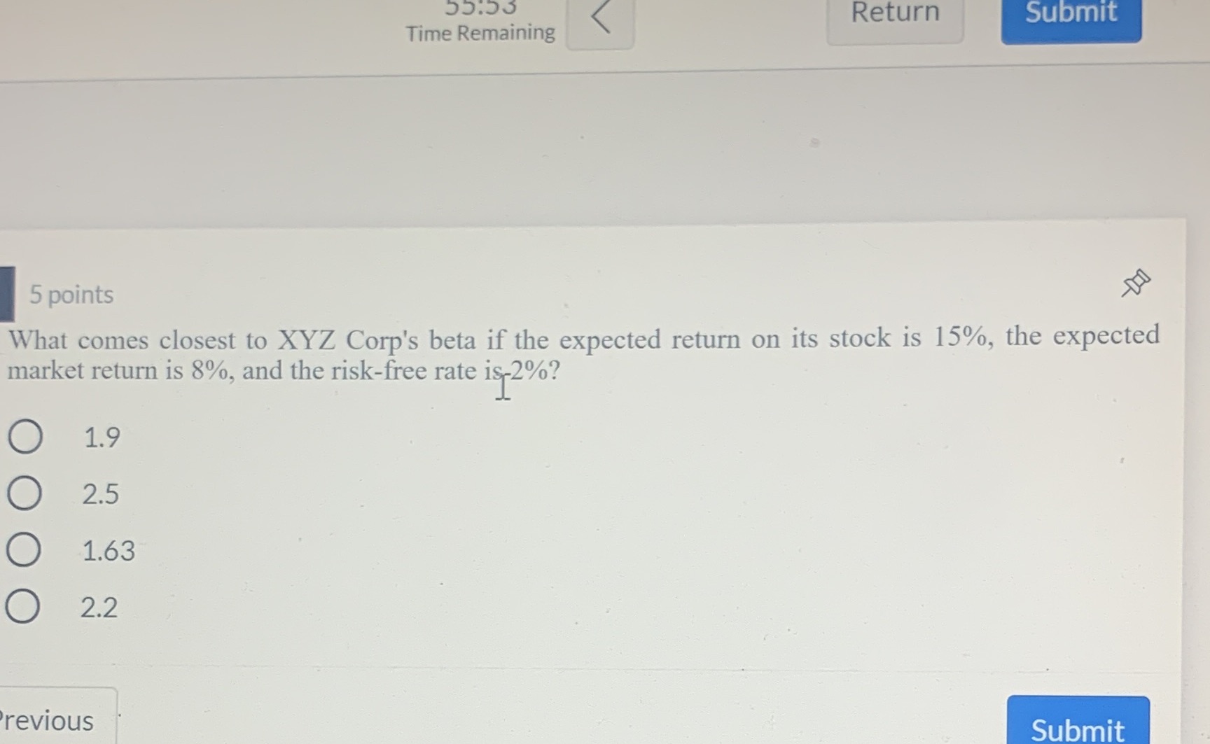 20 Return Submit Time Remaining 5 points What