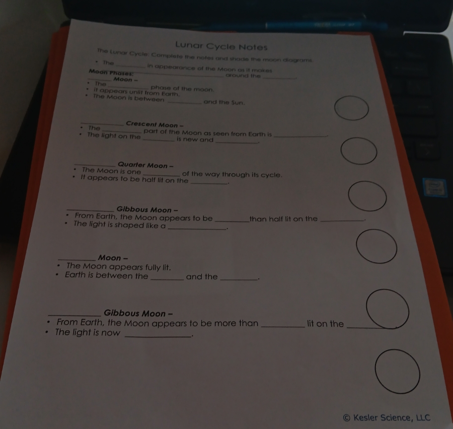 Lunar Cycle Notes The Lunar Cycle: Complete the