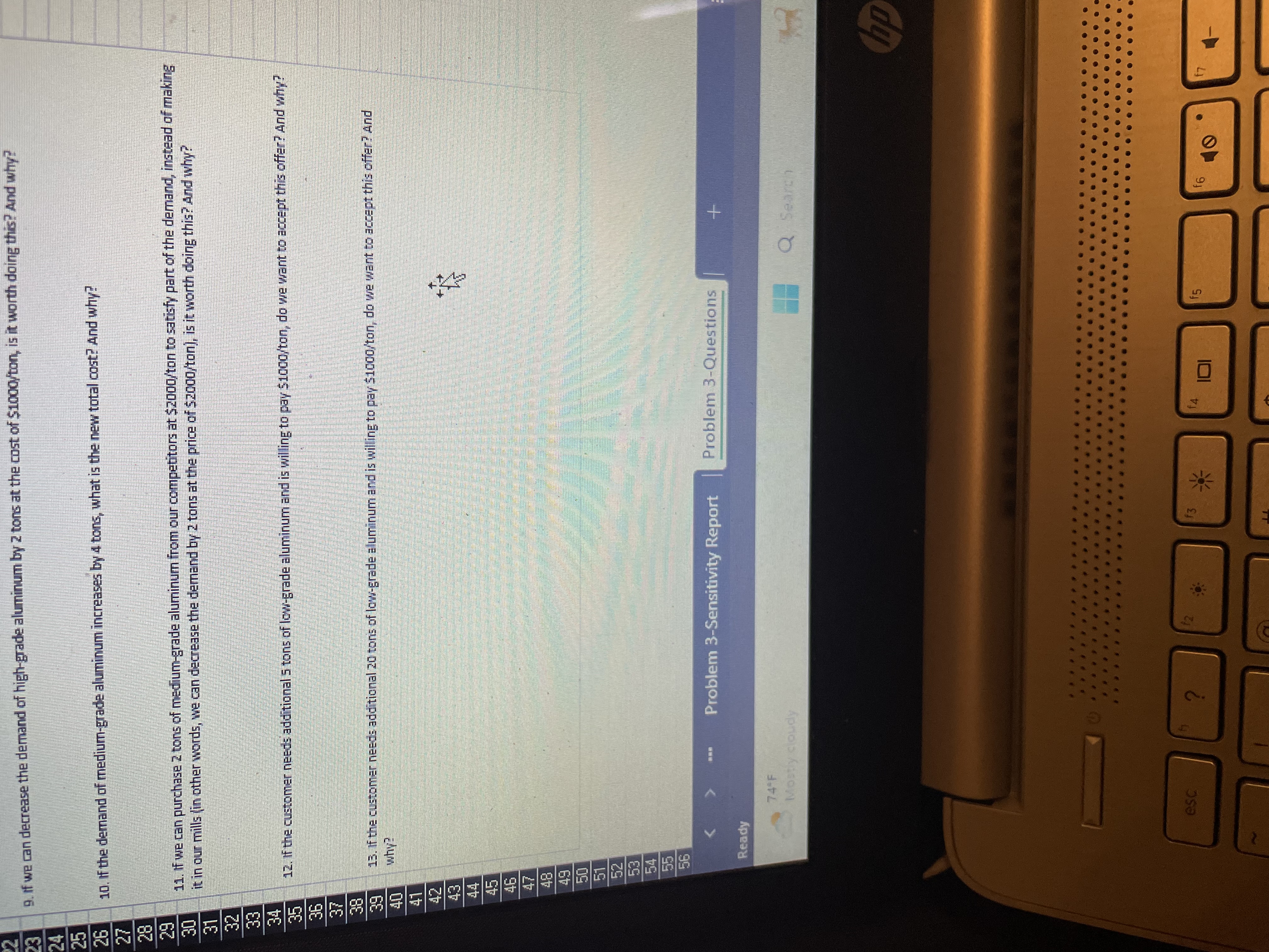 A B C D E G H 1 Problem 3: Sensitivity Analysis