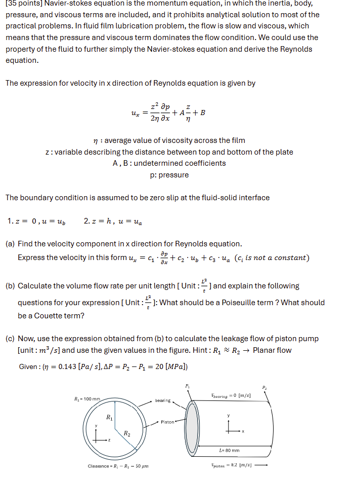 [35 points] Navier-stokes equation is the