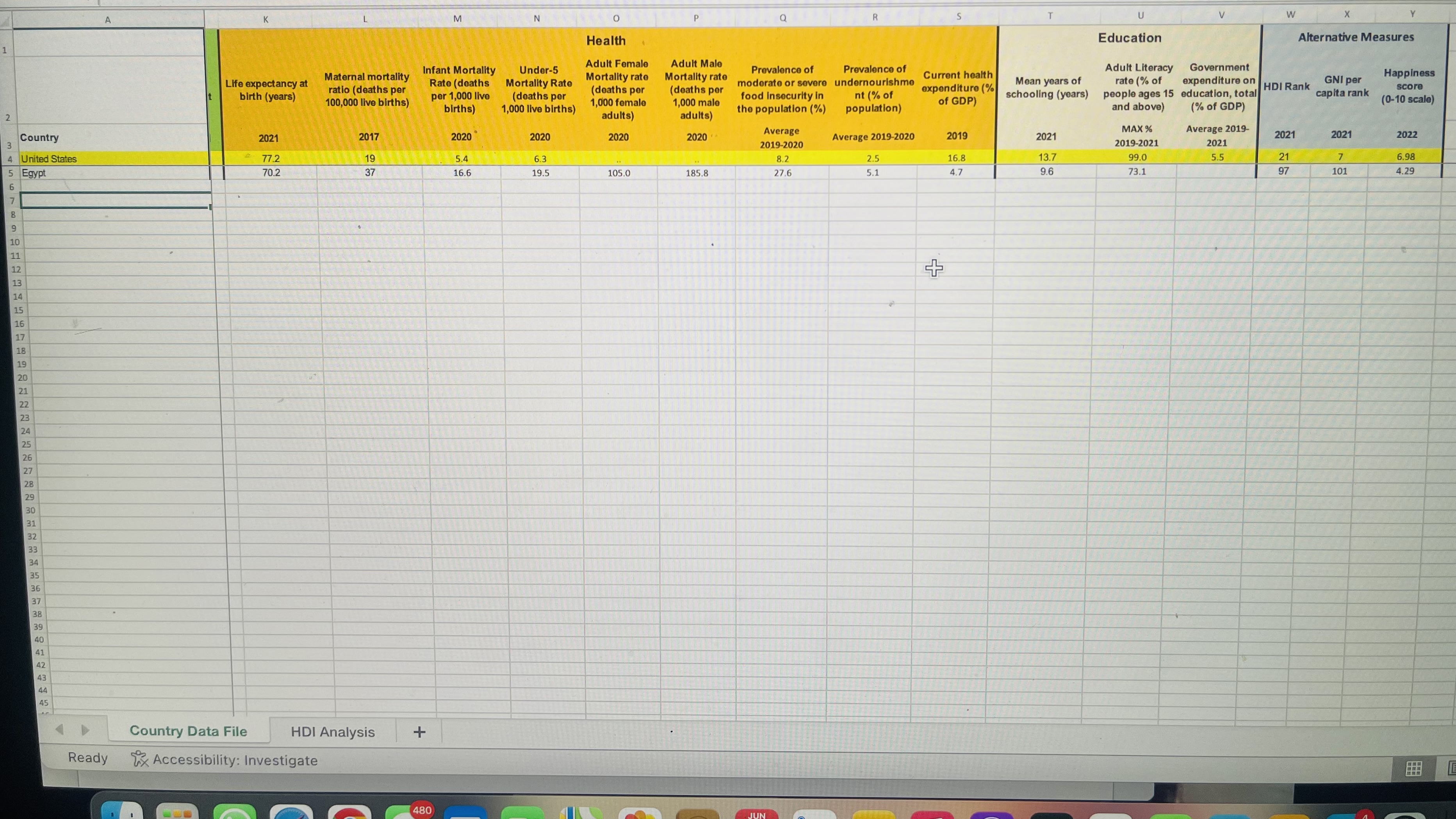 Egypt Country Data Analysis Writing Assignment: