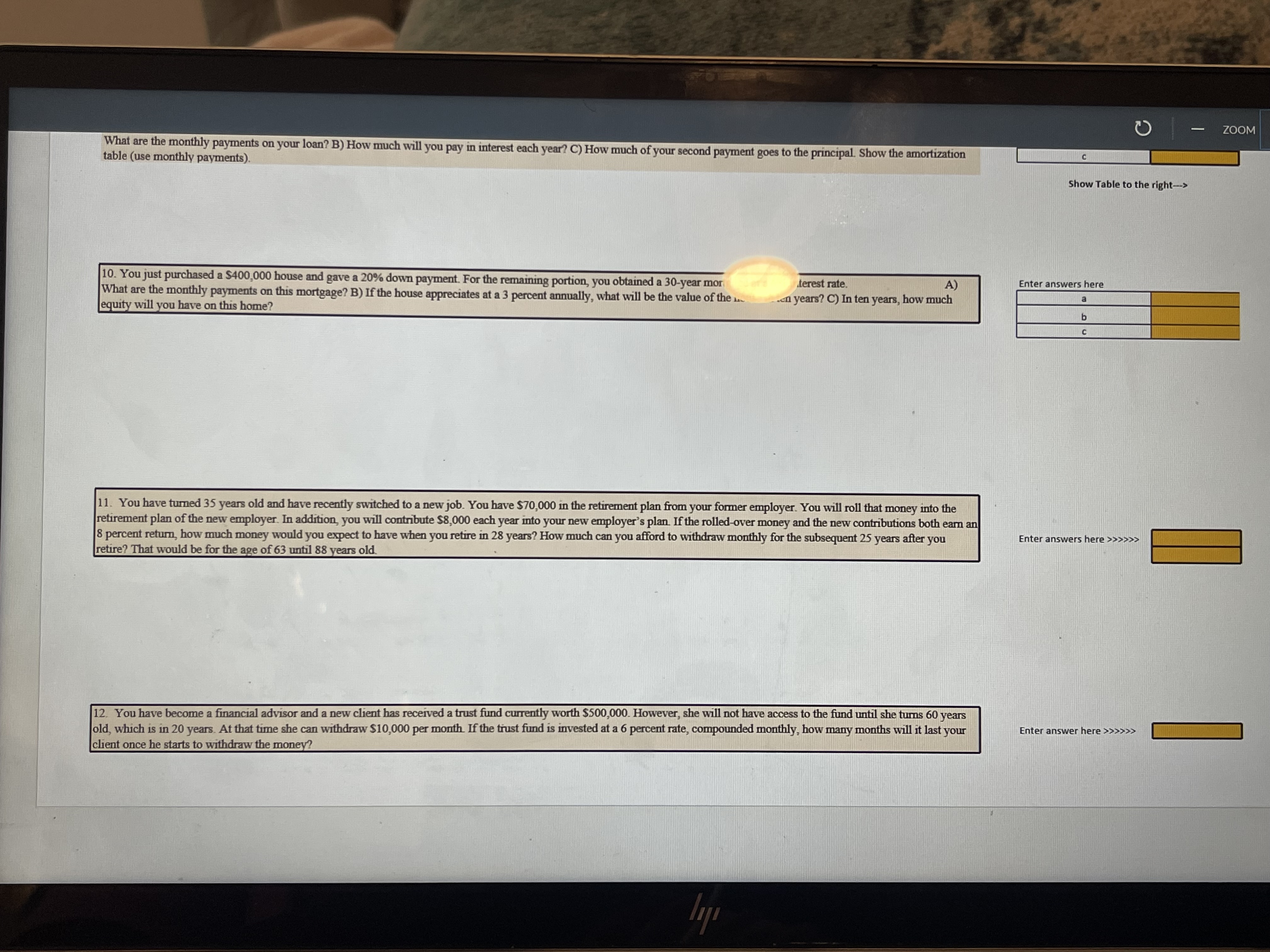 ZOOM + FINC 3301 ASSIGNMENT 2 PART 1 TVM Problems