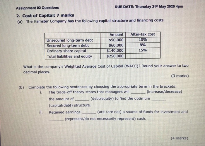 QUESTION 1 You are given the following