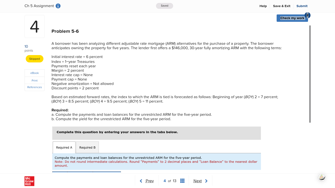 Ch 5 Assignment i Saved Help Save & Exit Submit