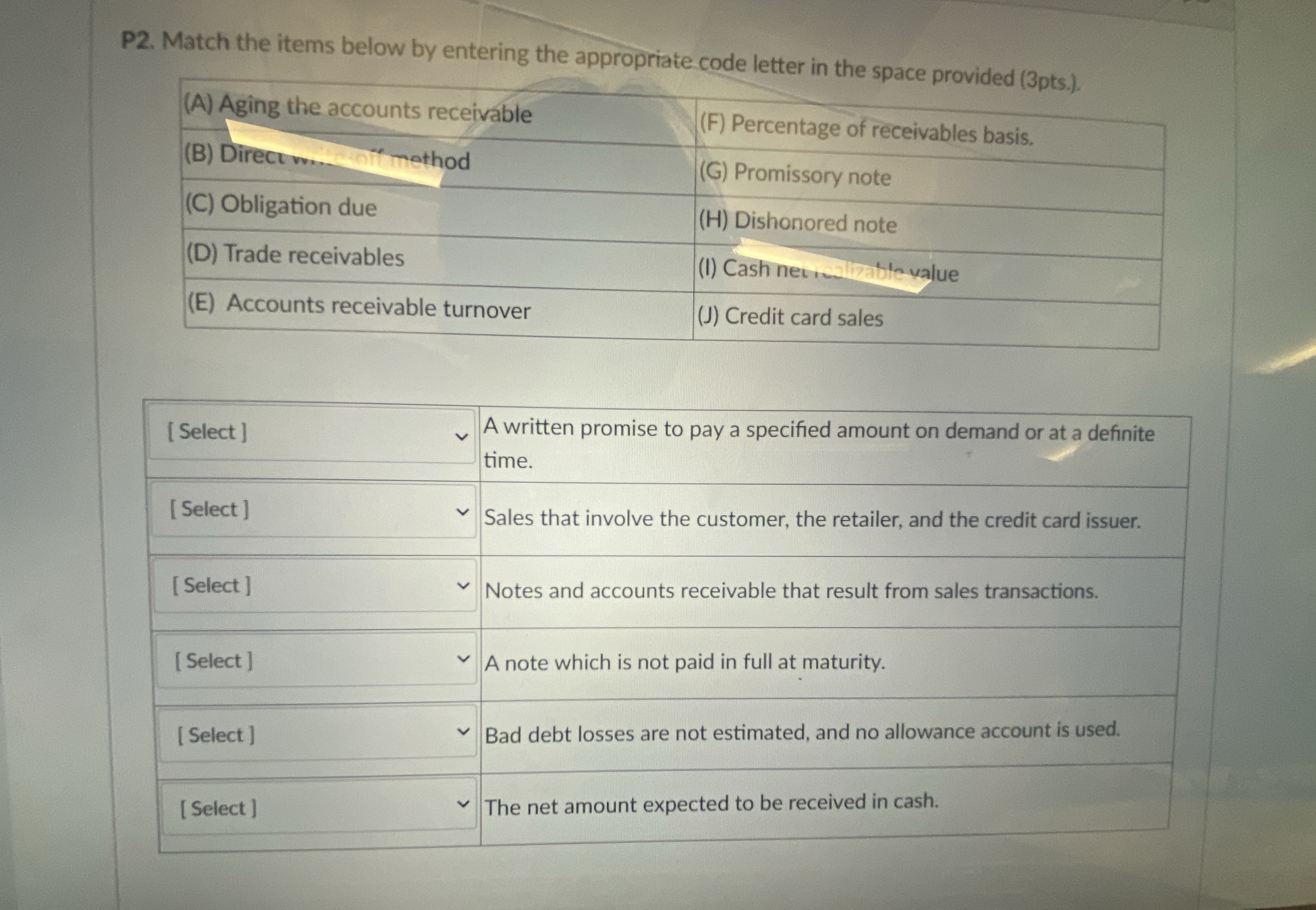 Just answer no explanation need asap P2. Match