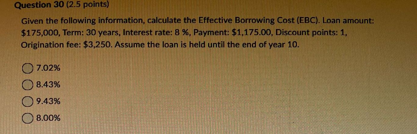show full calculations in excel Question 30 (2.5
