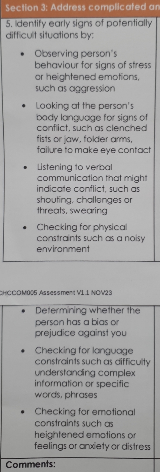 5 identify early signs Section 3: Address
