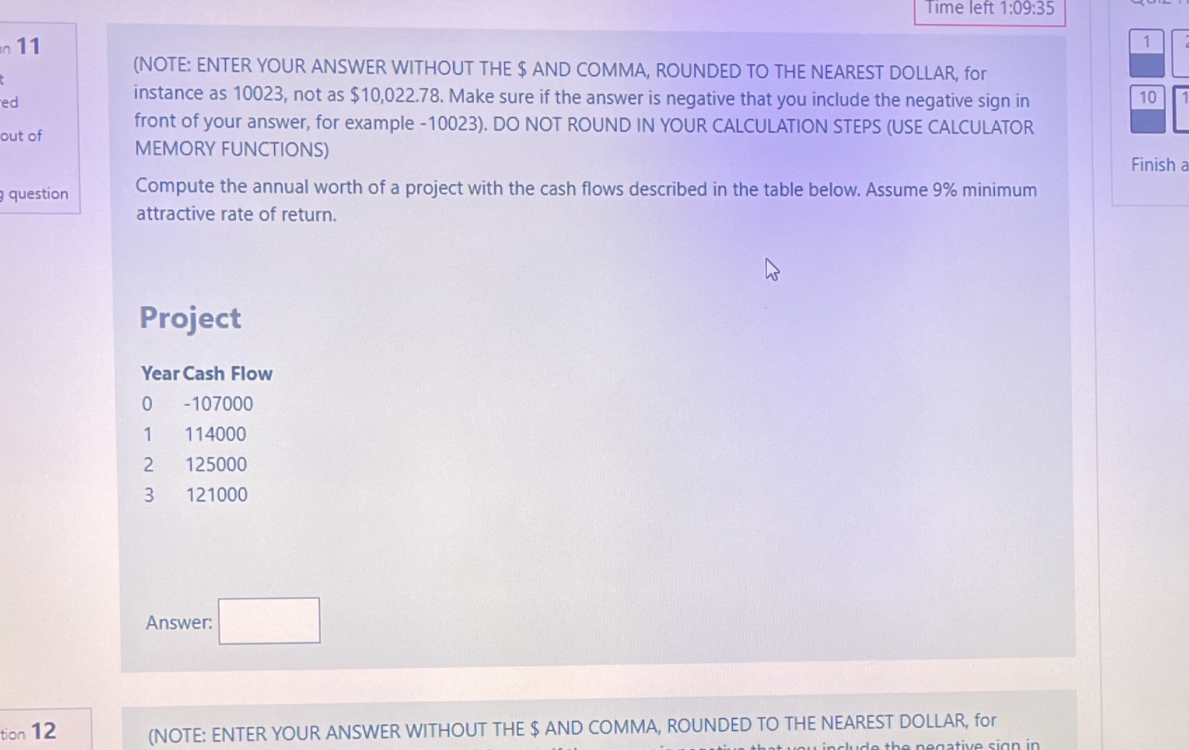 Time left 1:09:35 1 n 11 (NOTE: ENTER YOUR ANSWER