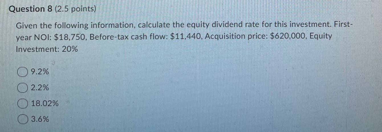 show full calculations in excel Question 8 (2.5