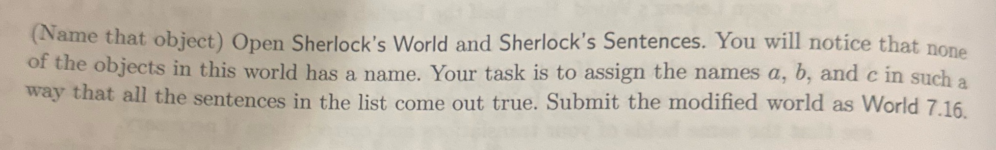 (Name that object) Open Sherlock's World and