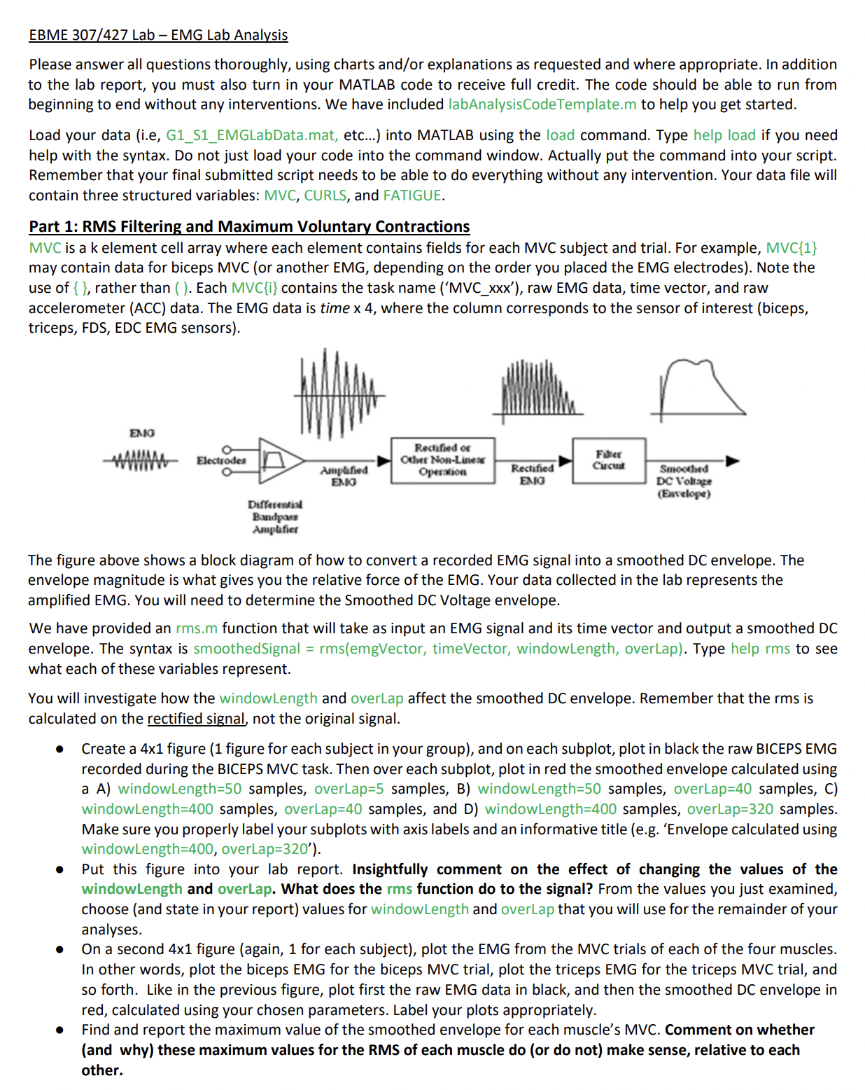 EBME 307/427 Lab EMG Lab Analysis Please answer