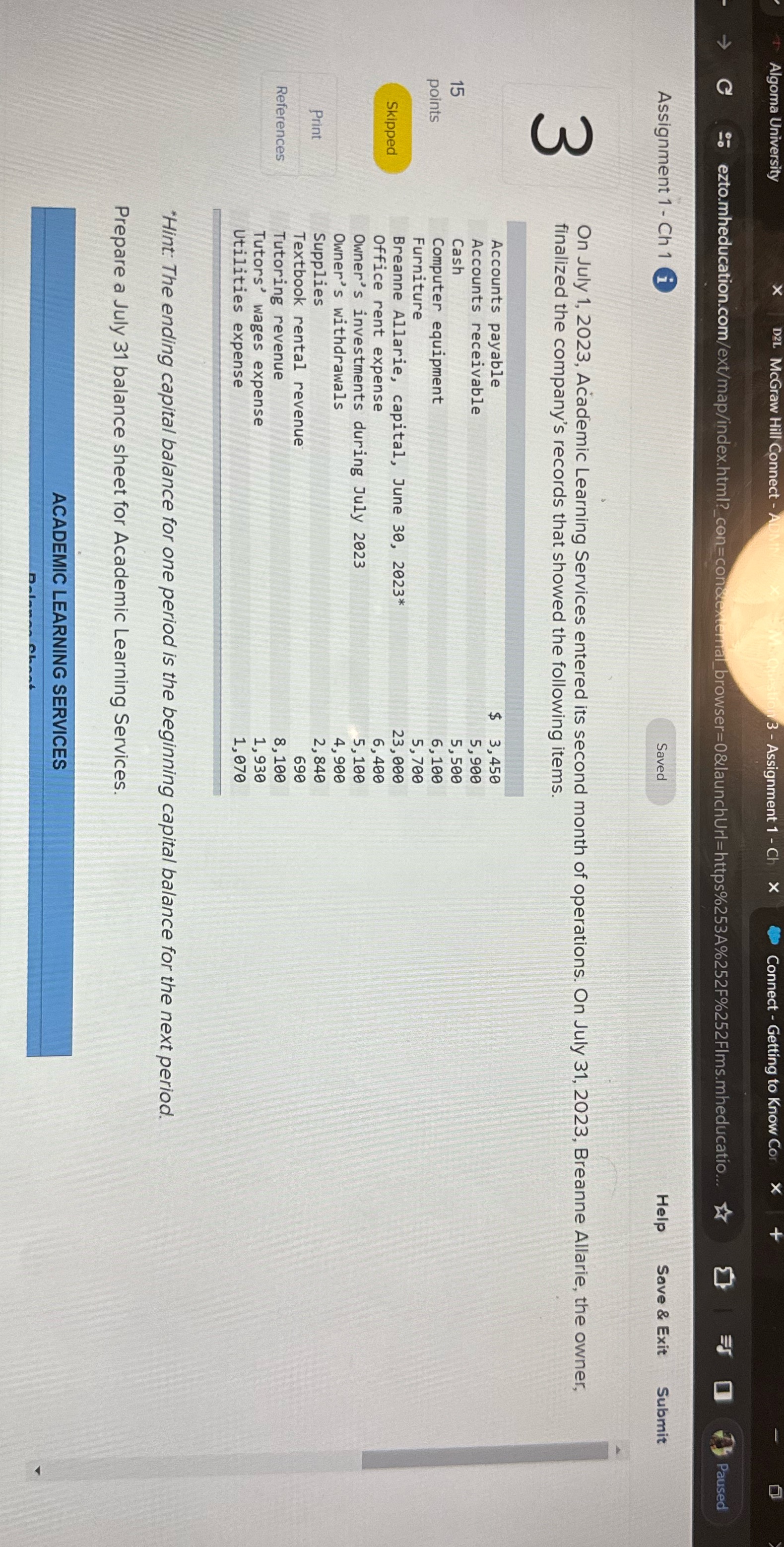 Algoma University McGraw Hill Connect - 3 -