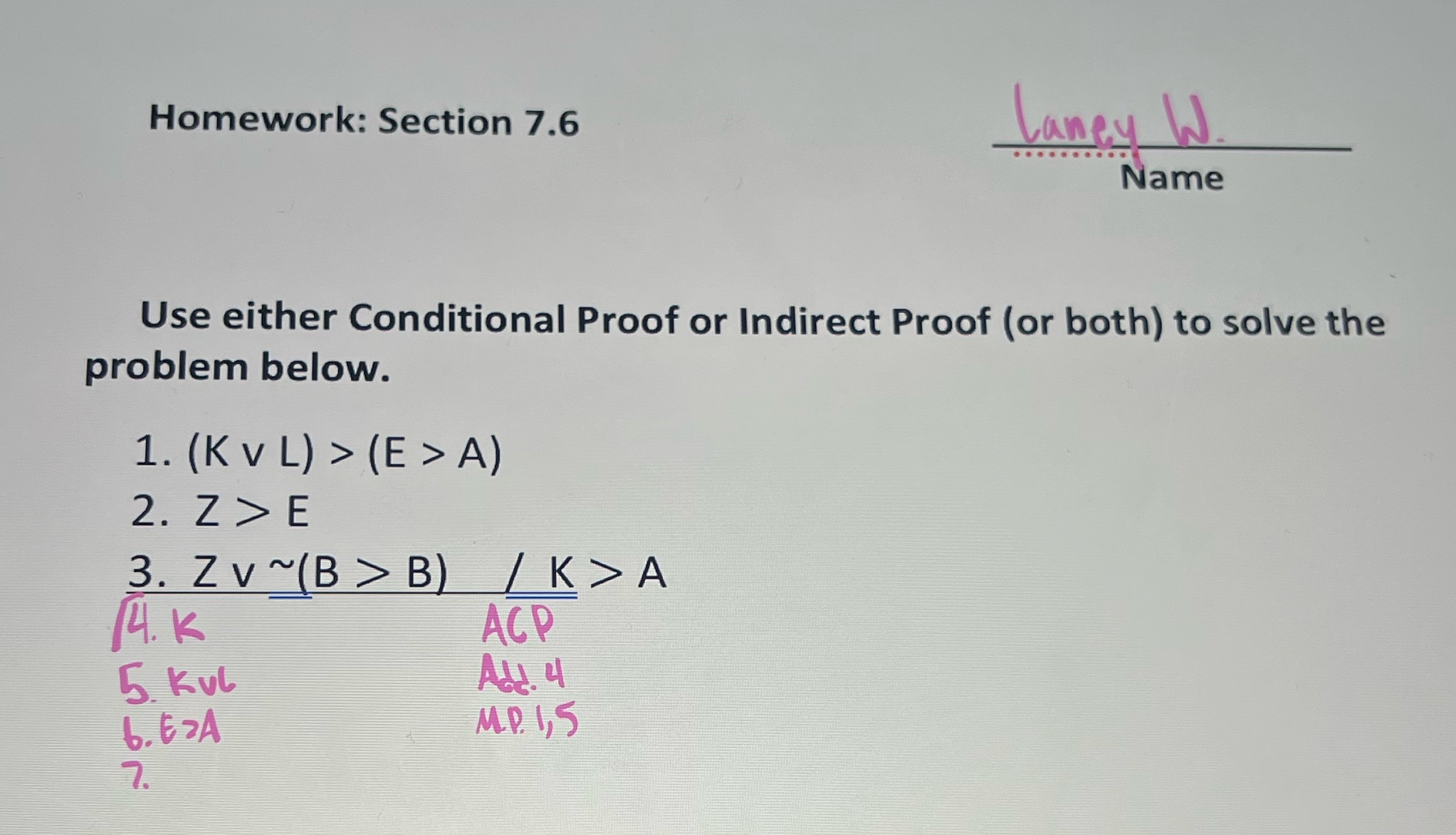 Homework: Section 7.6 Laney W. . . . . . . .. ..