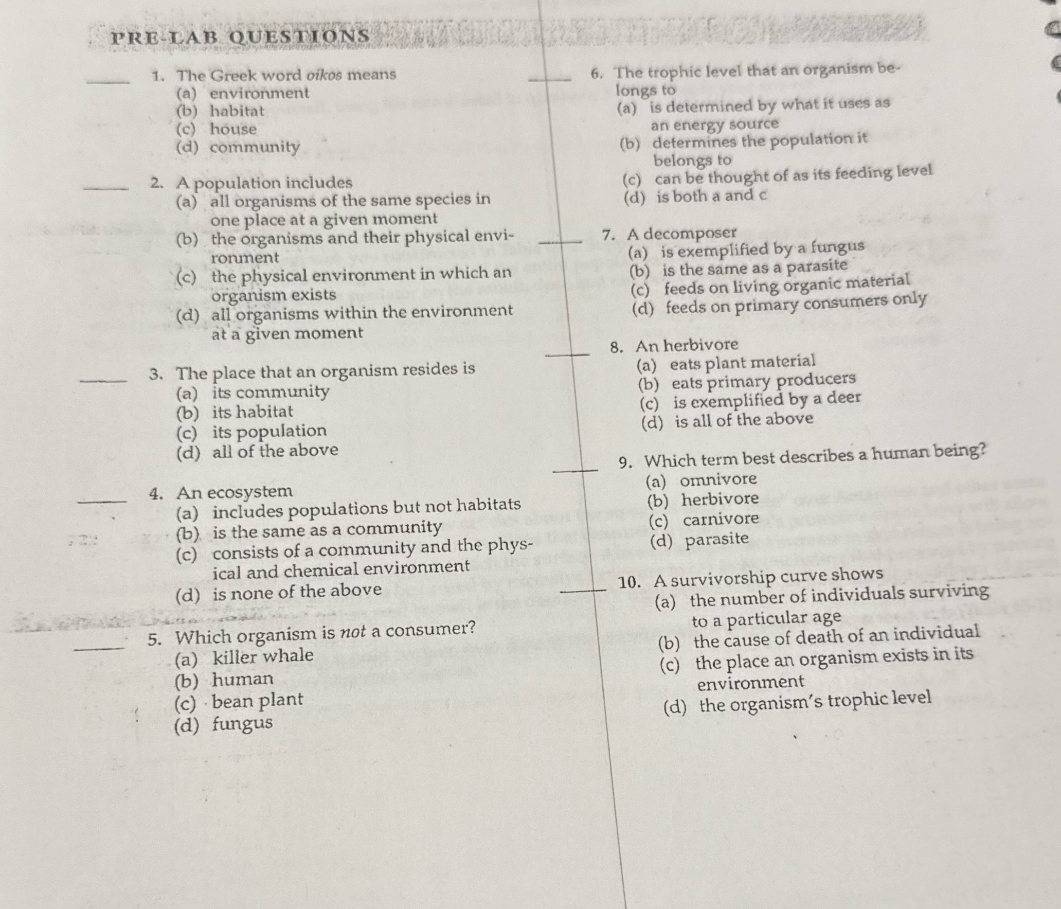 answer the questions in the image PRE-LAB