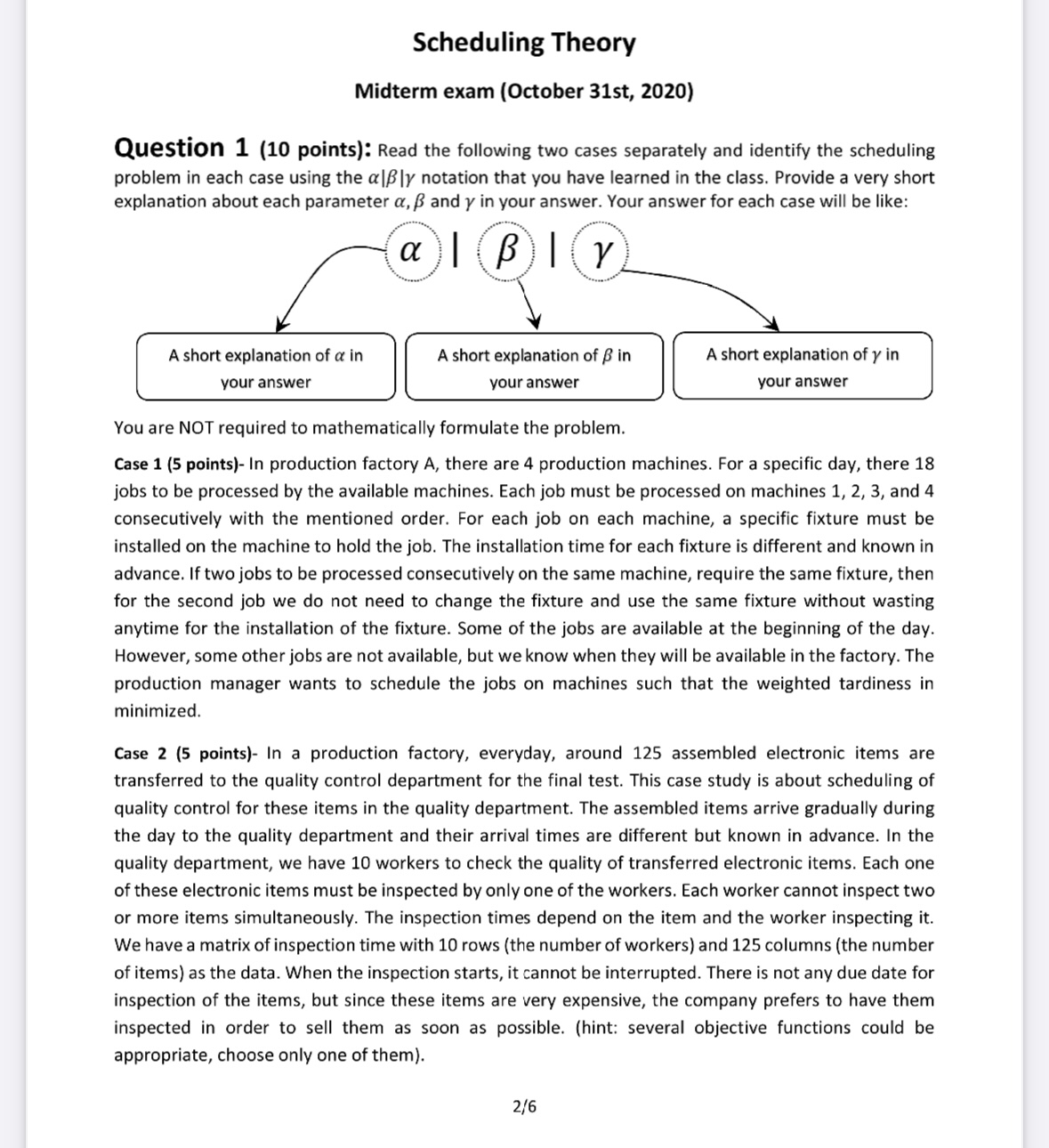 Scheduling Theory Midterm exam (October 31st,