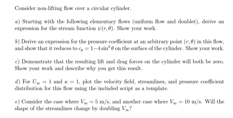 Consider non-lifting flow over a circular