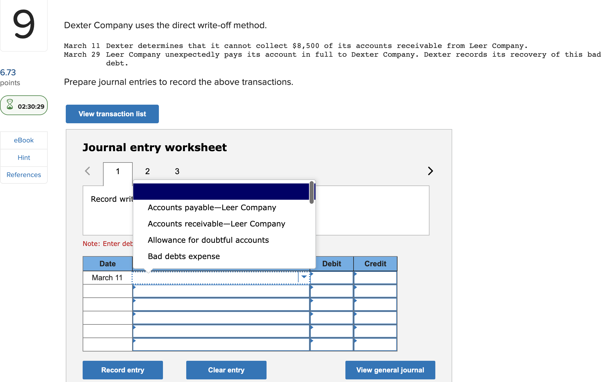 Dexter Company uses the direct writeoff method.