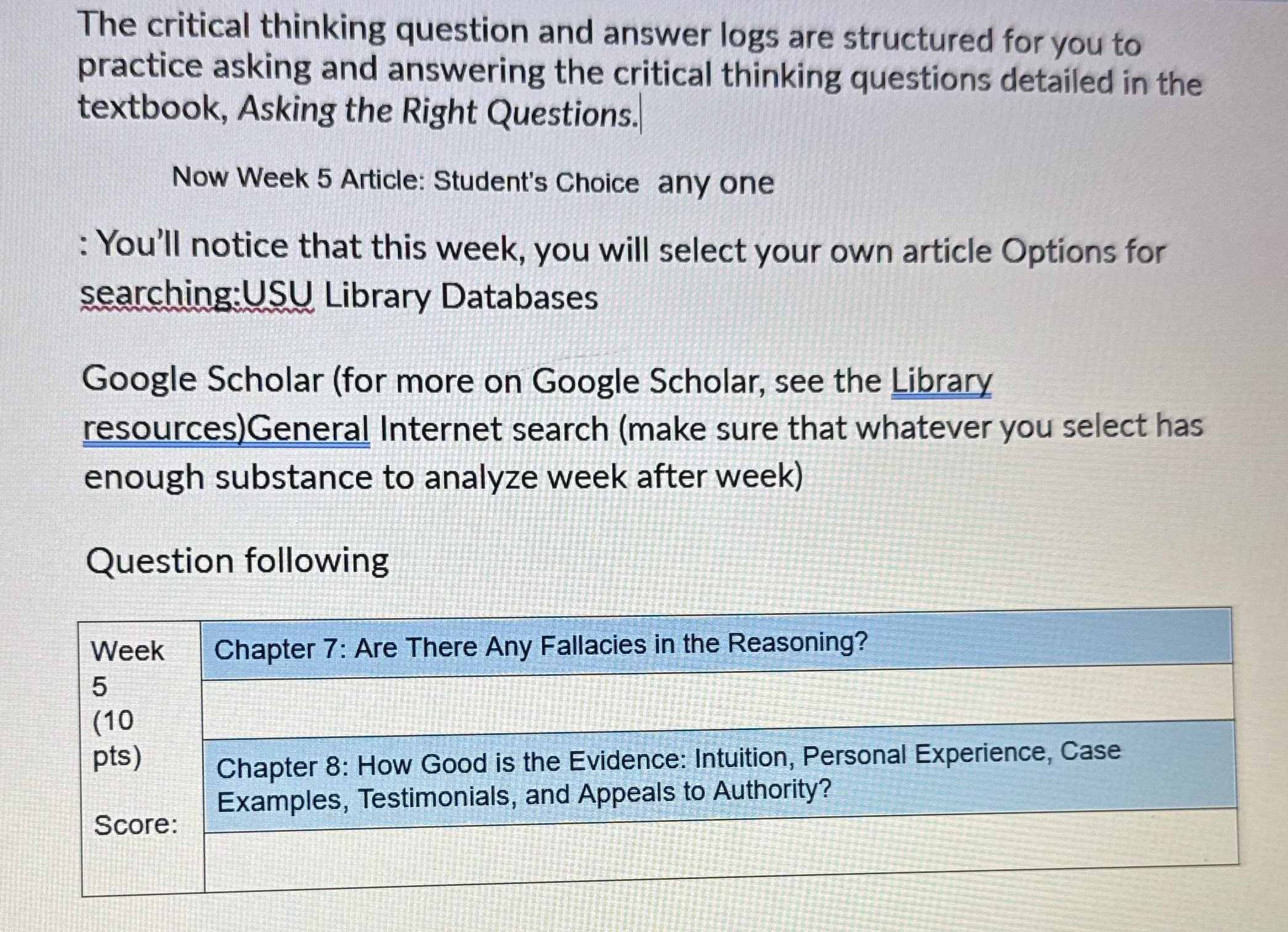 The critical thinking question and answer logs