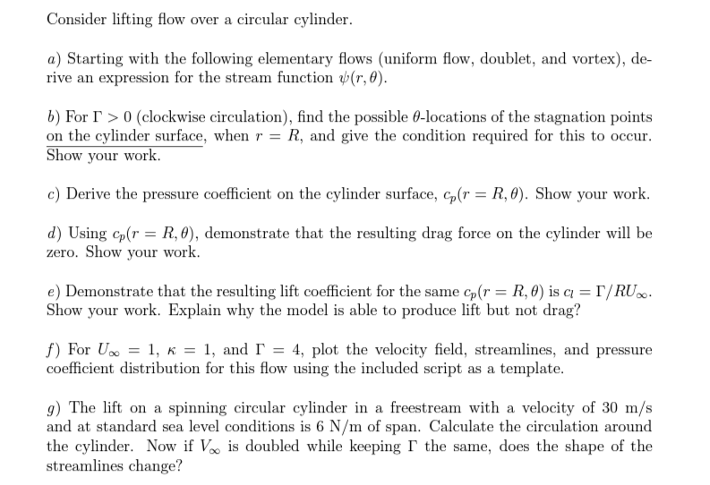 Consider lifting flow over a circular cylinder.