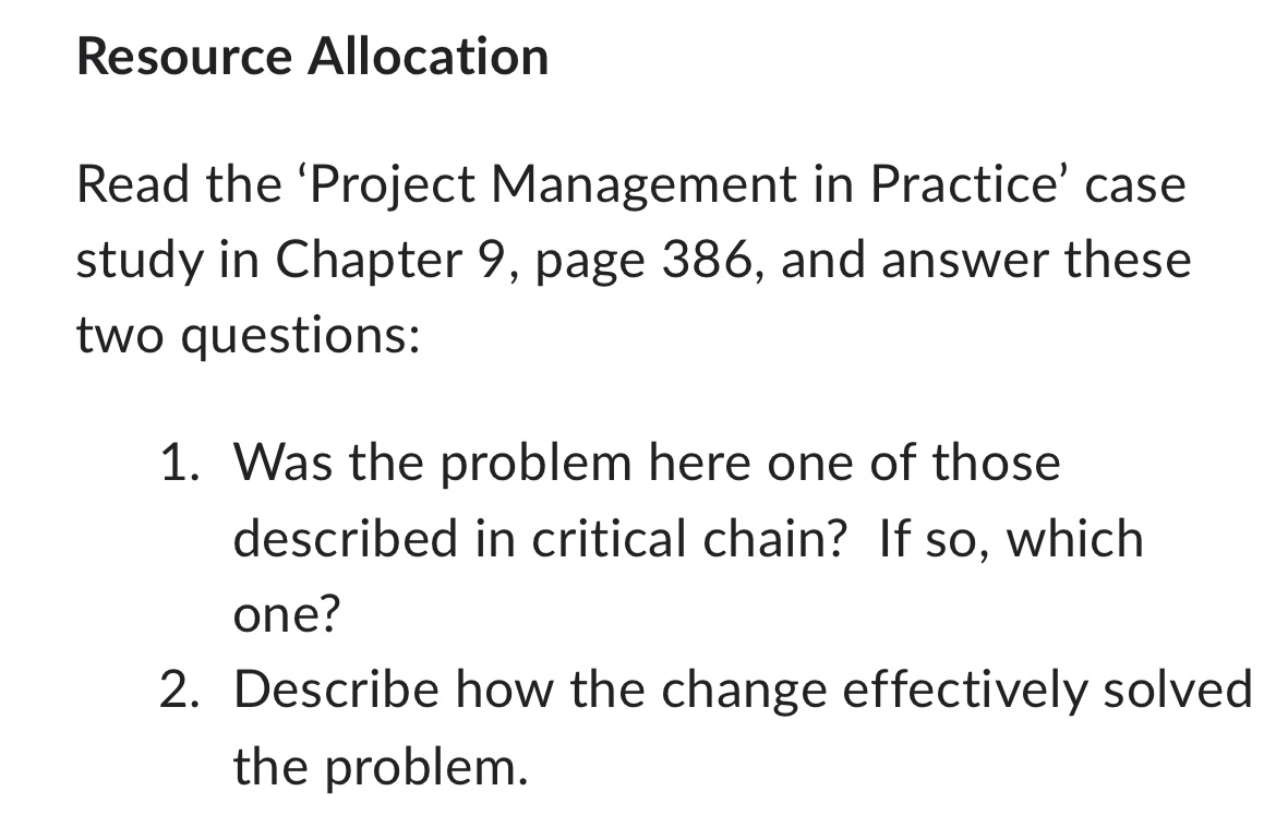 Resource Allocation Read the 'Project Management